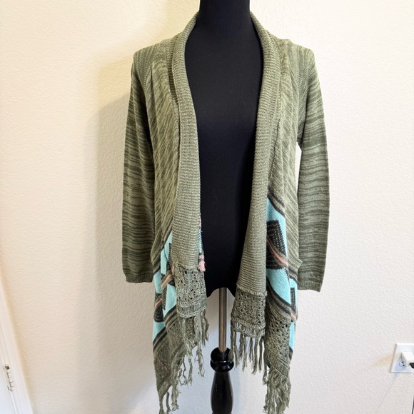Altar'd State Sweaters - Altar'd State Sage Green Knit Cardigan with Fringe and Pockets - S